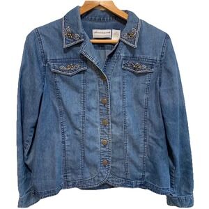 Alfred Dunner blue denim jean jacket bronze studs SP casual lightweight western
